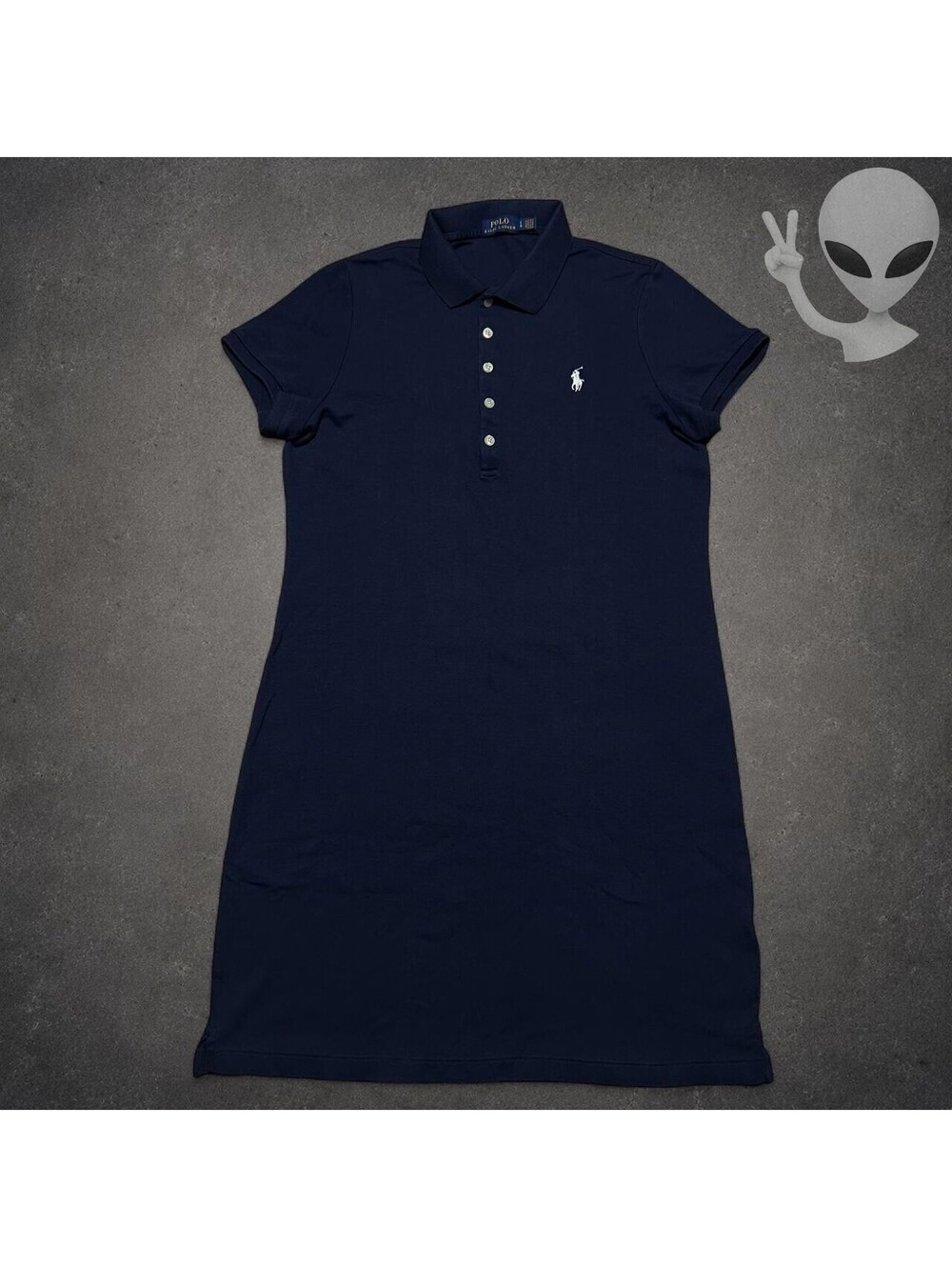 Polo Ralph Lauren Polo Shirt Dress Womens L Navy Blue Cotton Short Sleeve Preppy